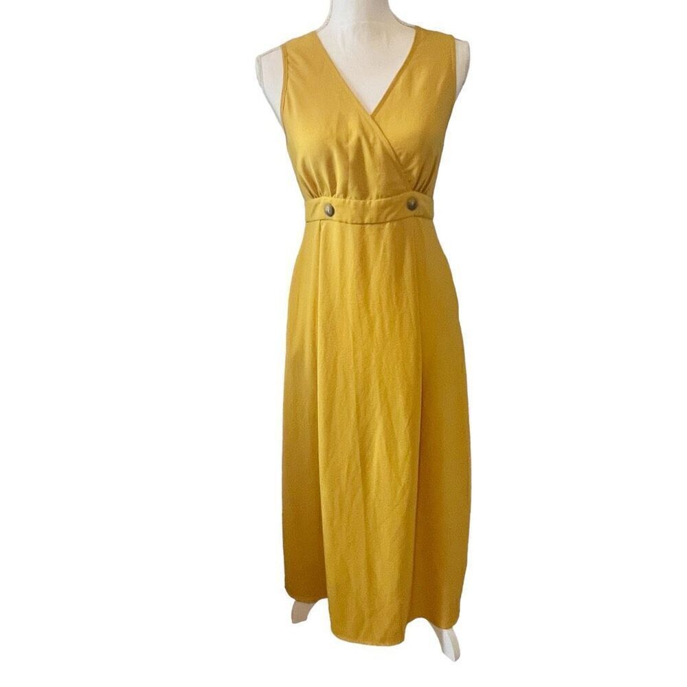 Emery Rose Yellow Sleeveless V-Neck Maxi Dress Size Small
